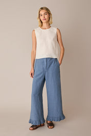 Pantaloni in lino con volant