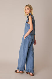 Pantaloni in lino con volant