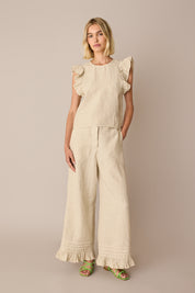Pantaloni in lino con volant