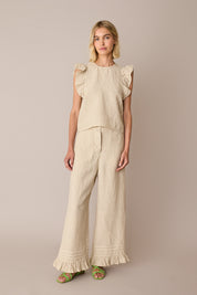 Pantaloni in lino con volant