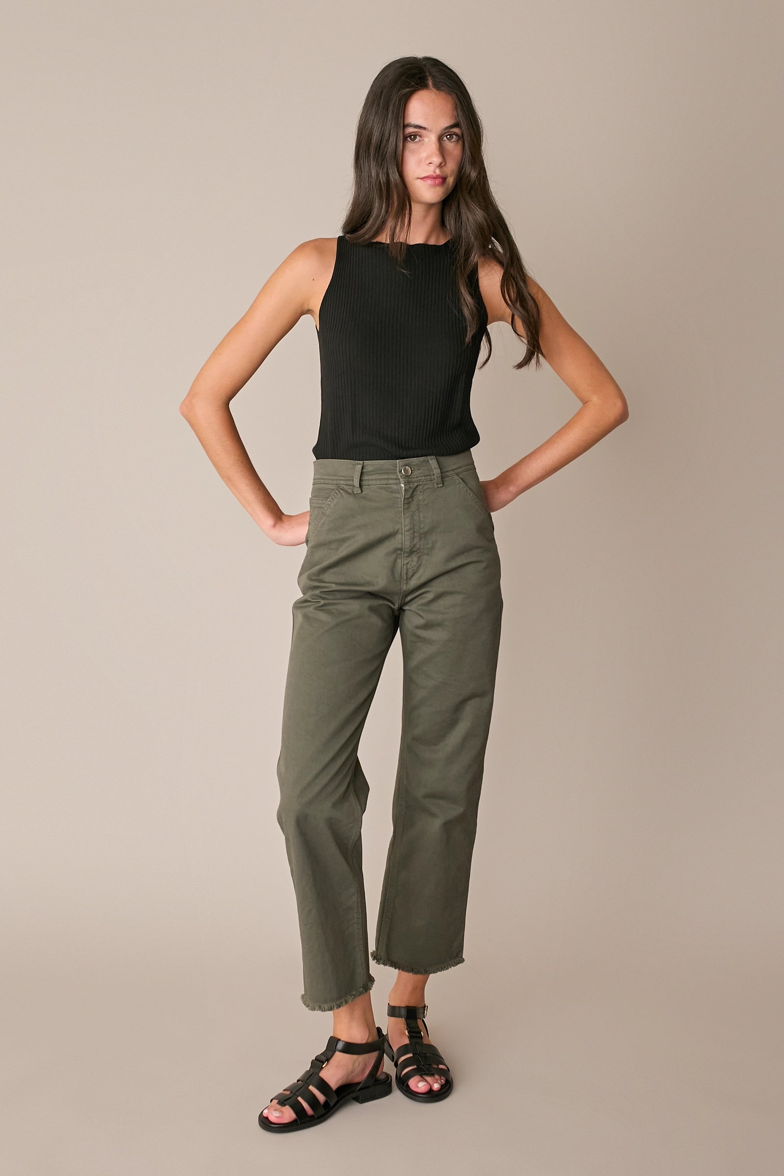 Frayed-hem cotton trousers