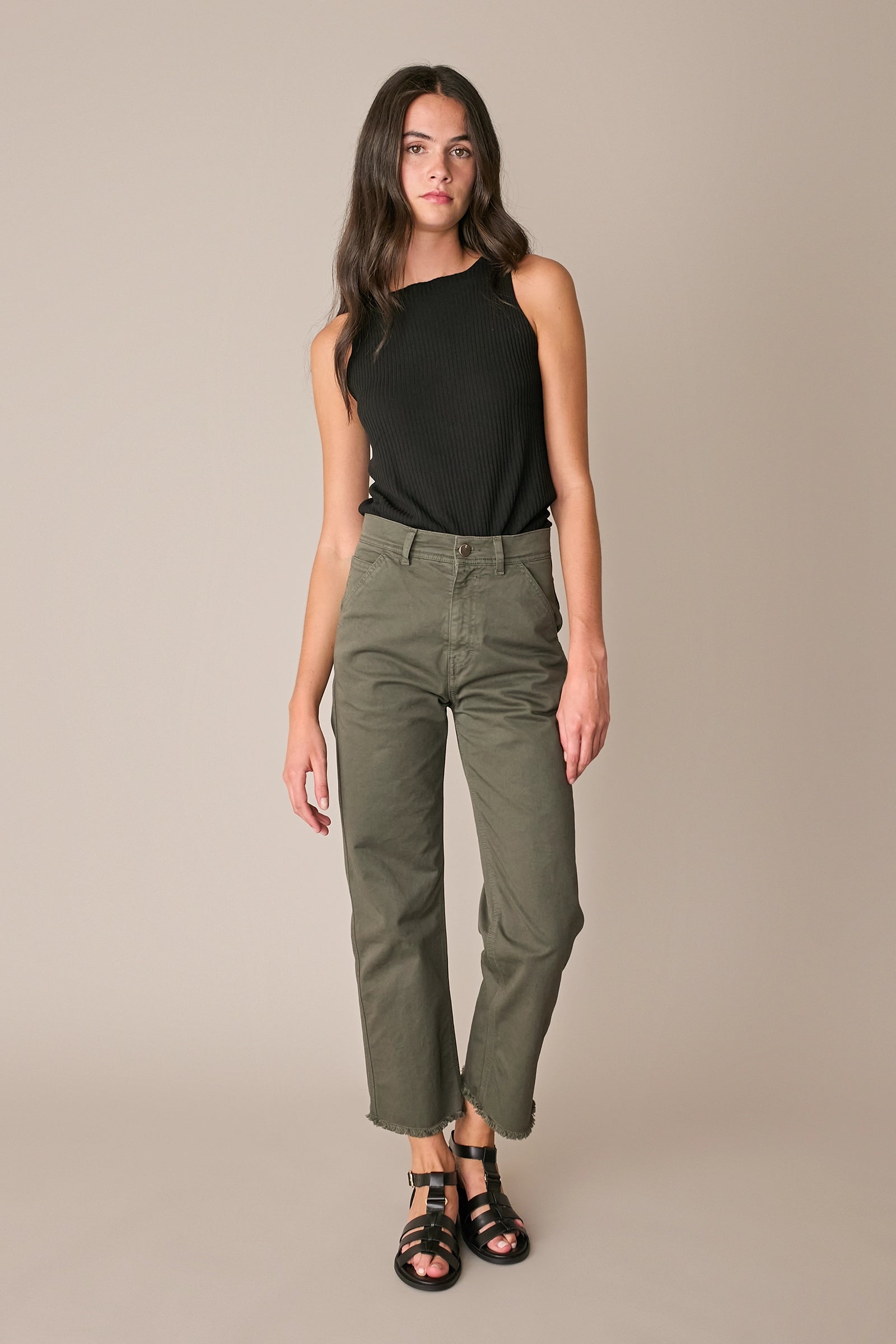 Frayed-hem cotton trousers