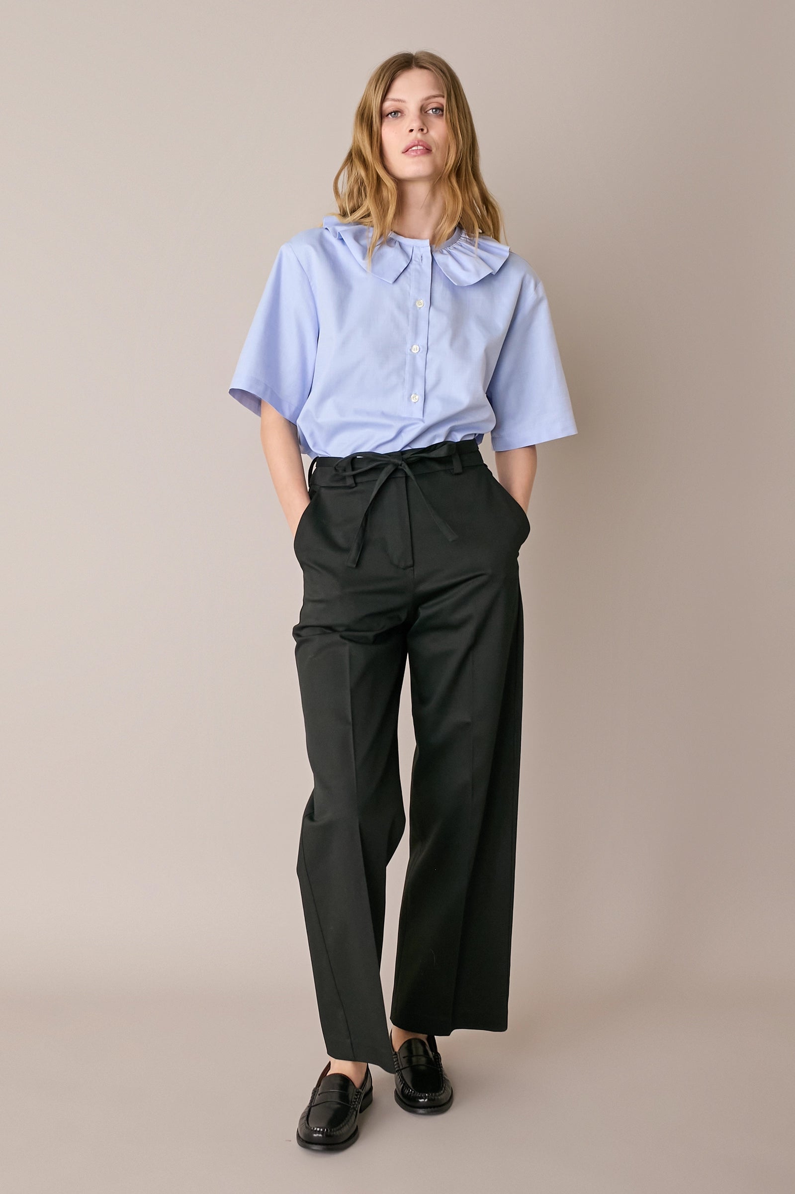 Cotton trousers with fabric belt