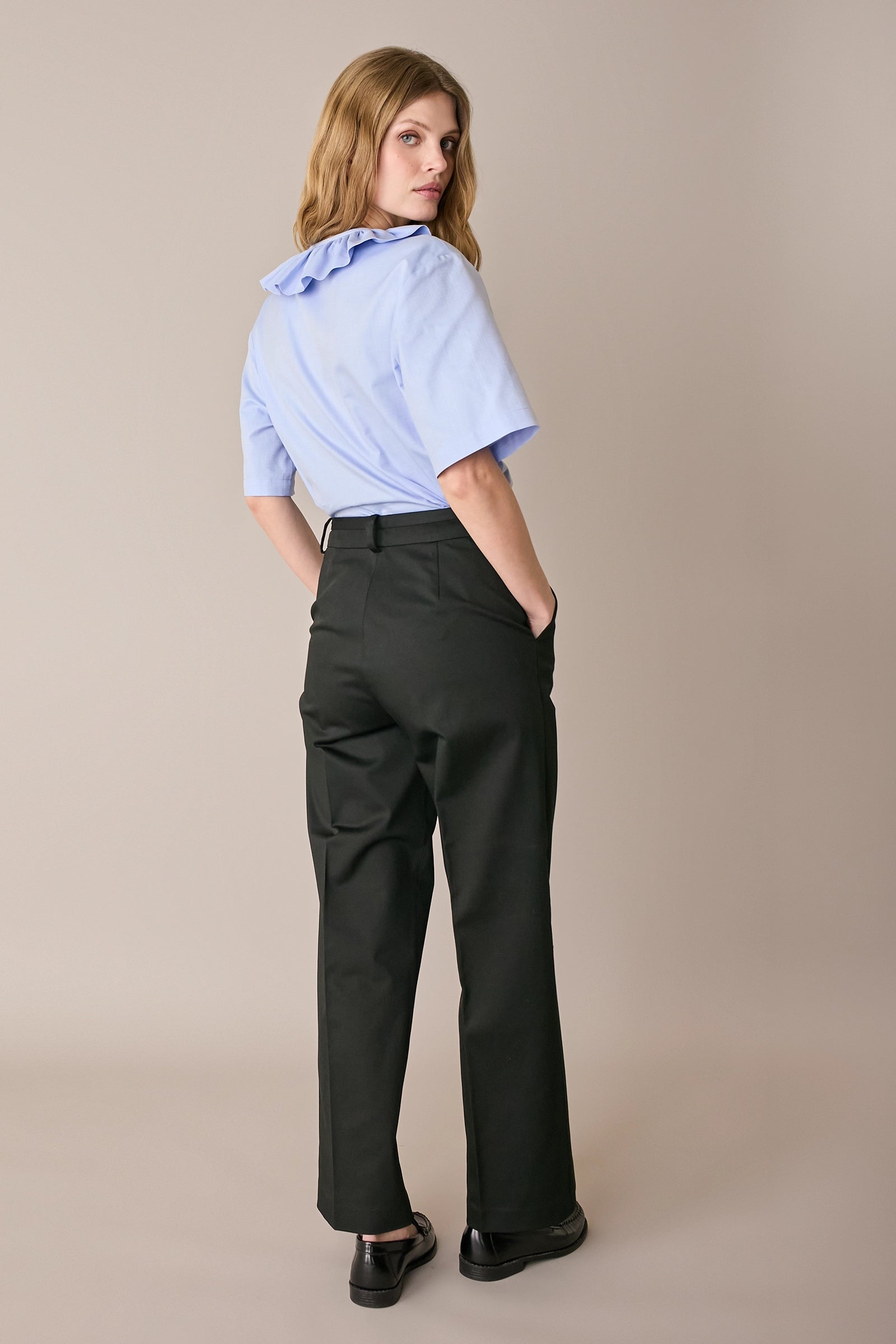 Cotton trousers with fabric belt