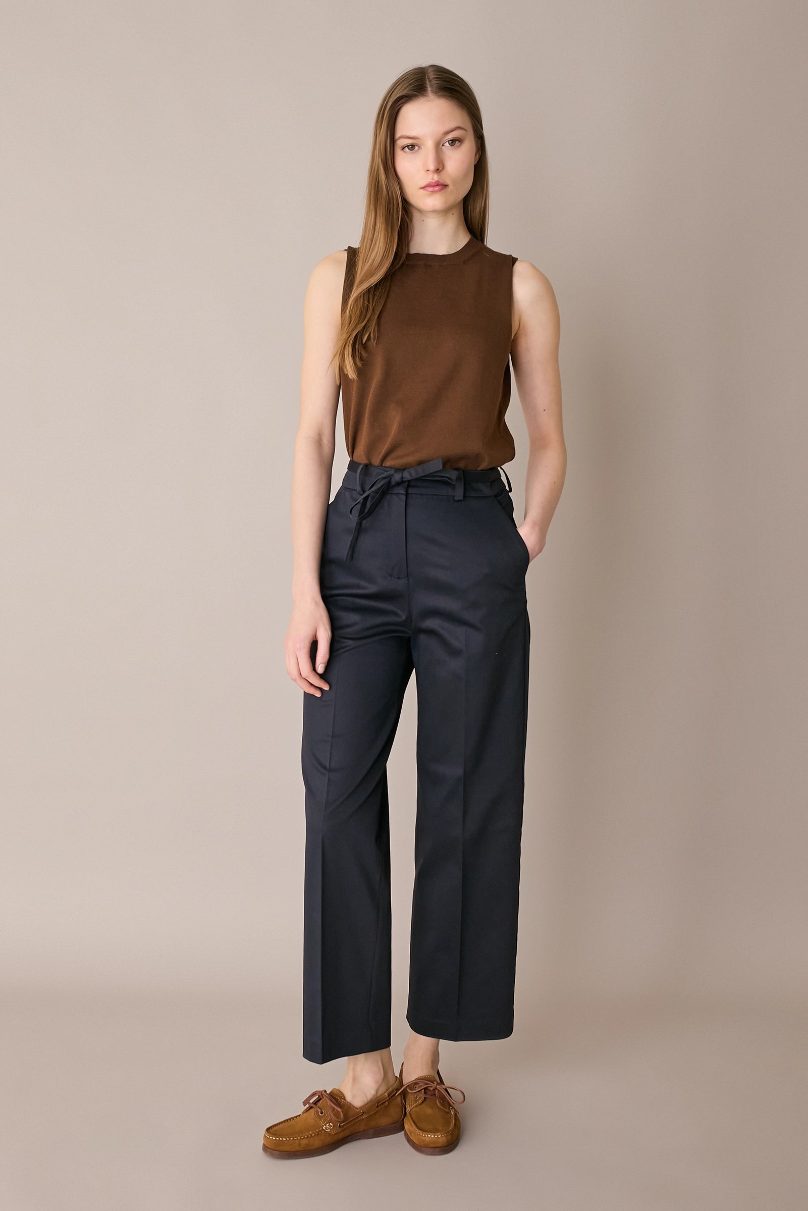Cotton trousers with fabric belt