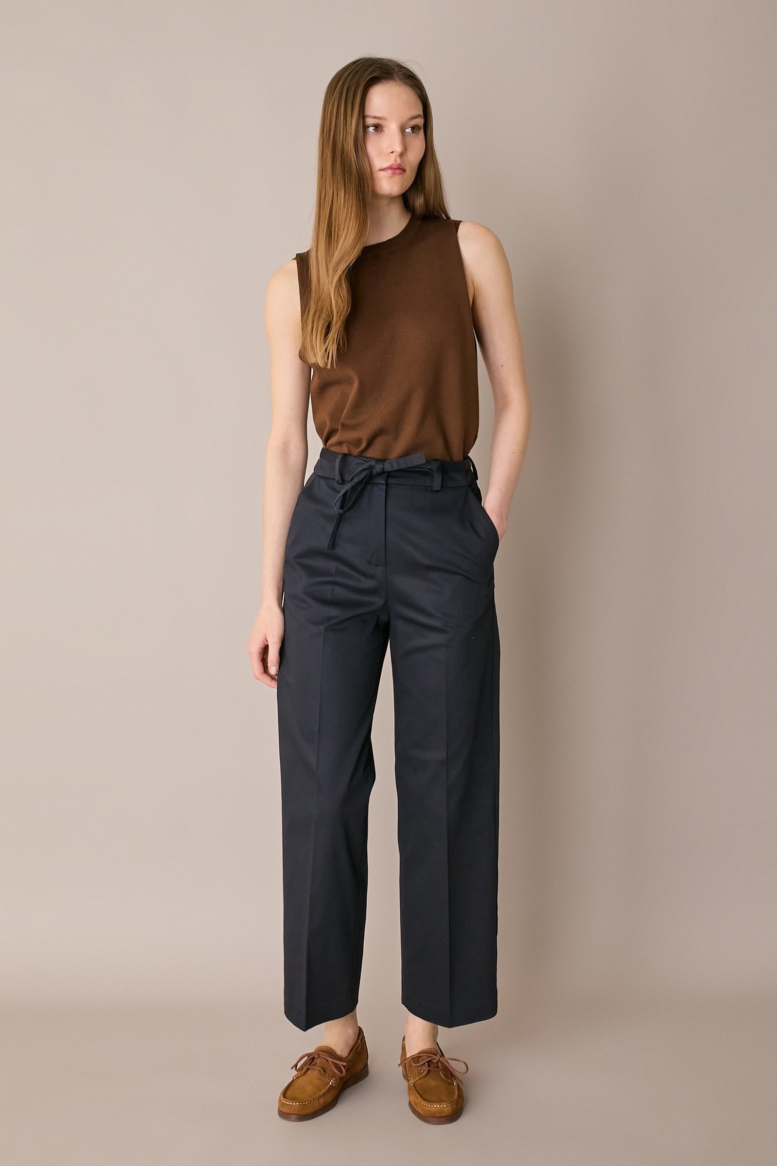 Cotton trousers with fabric belt