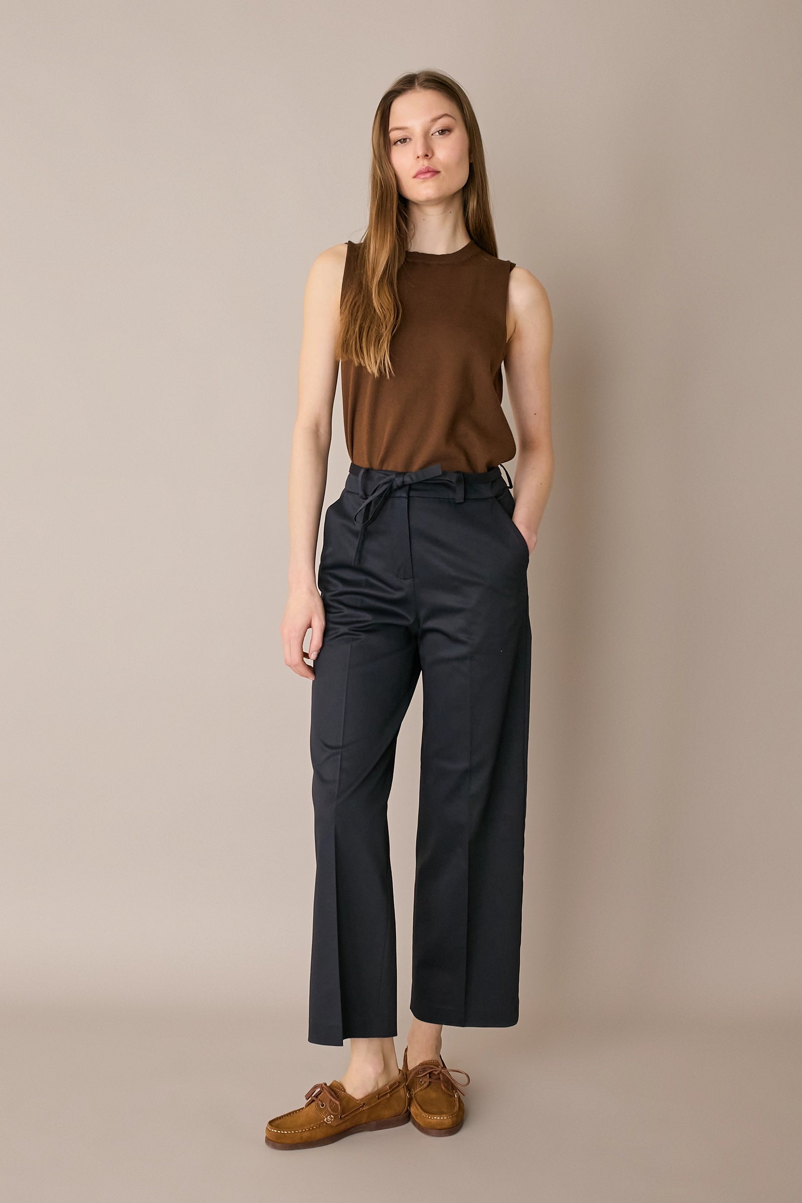 Cotton trousers with fabric belt