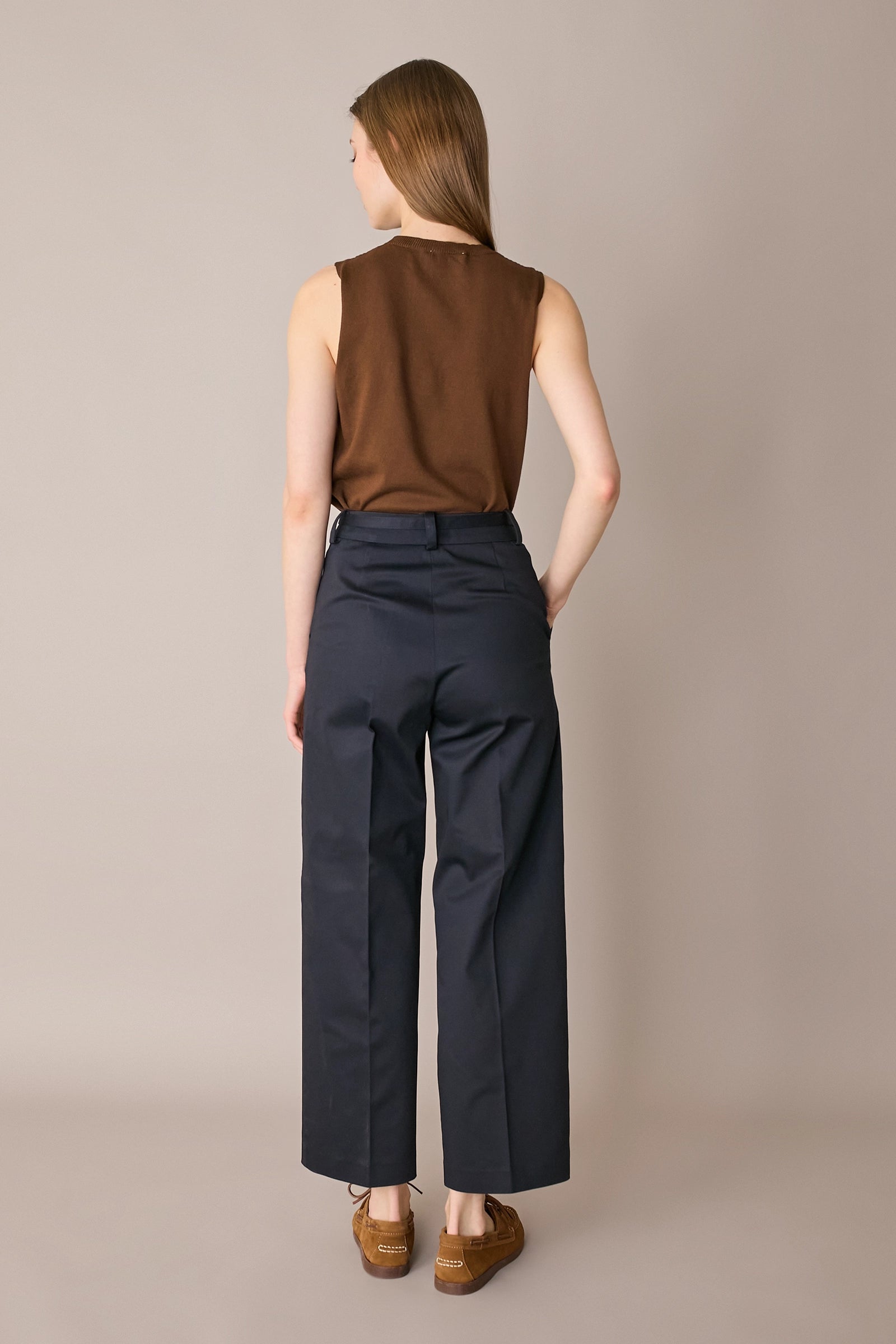 Cotton trousers with fabric belt