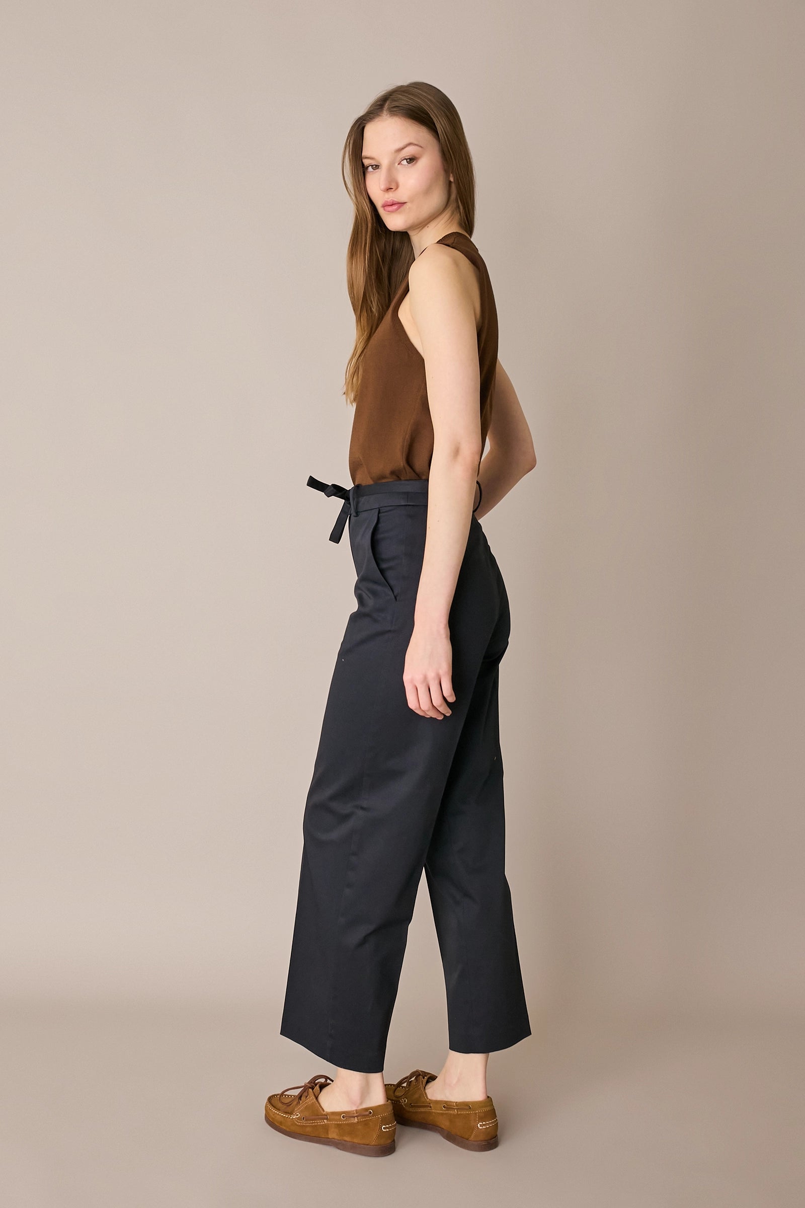 Cotton trousers with fabric belt