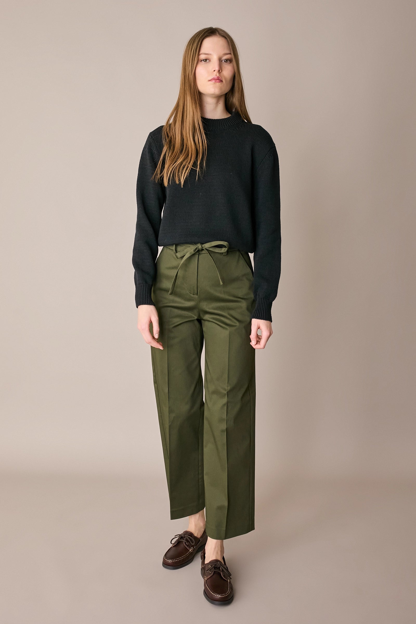 Cotton trousers with fabric belt