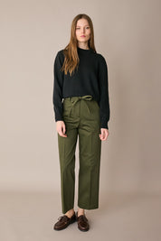Cotton trousers with fabric belt