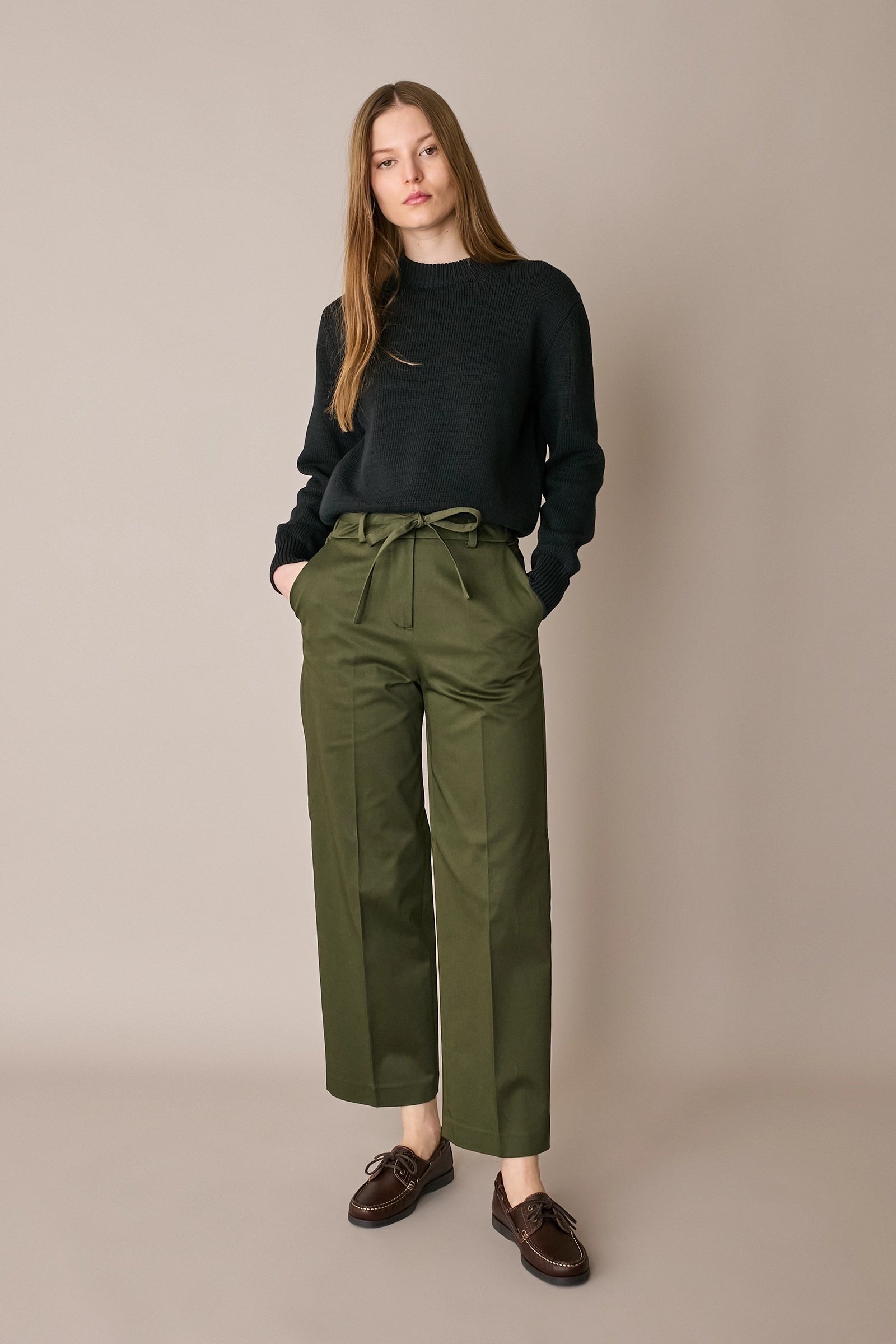 Cotton trousers with fabric belt