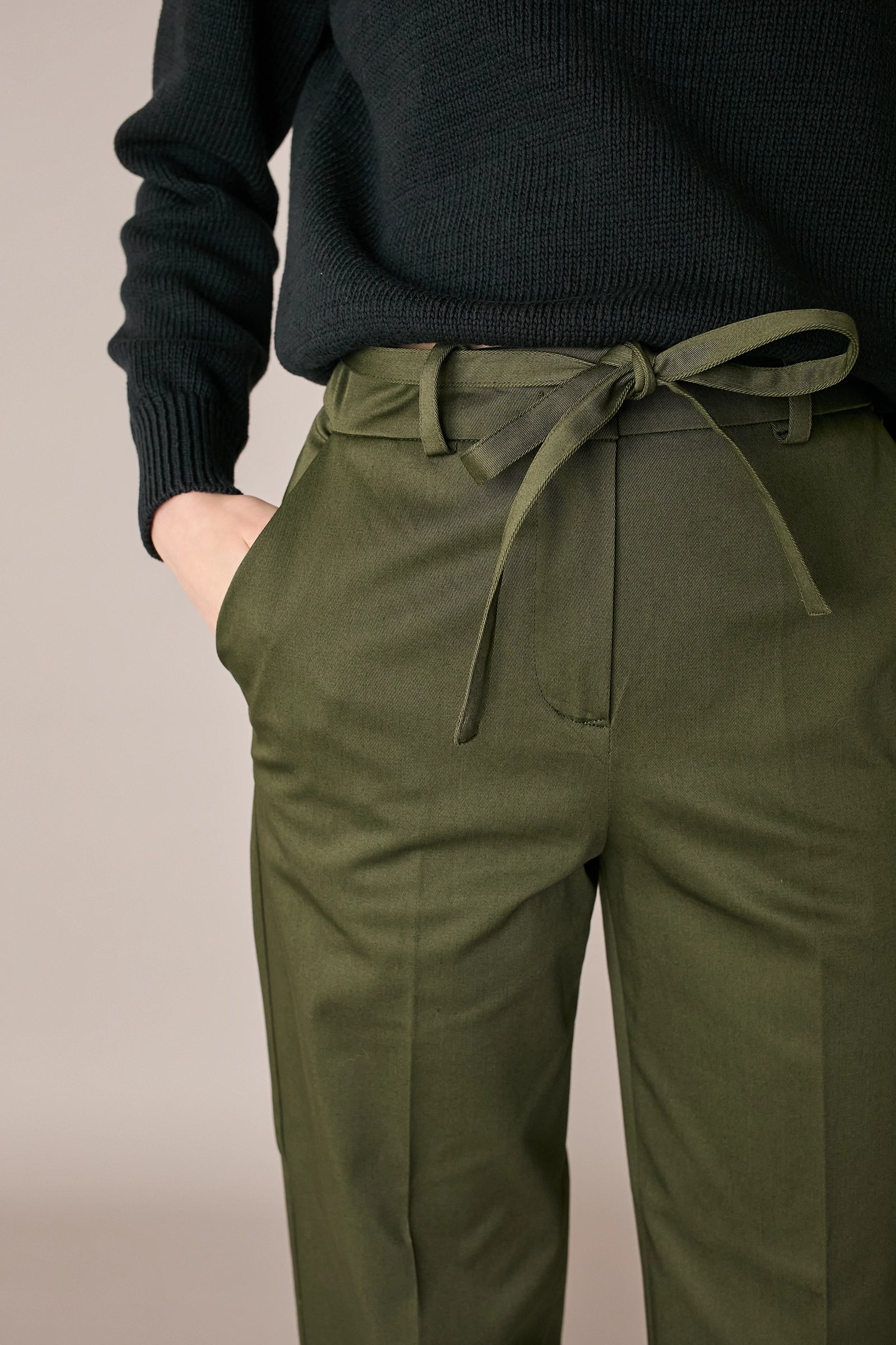 Cotton trousers with fabric belt