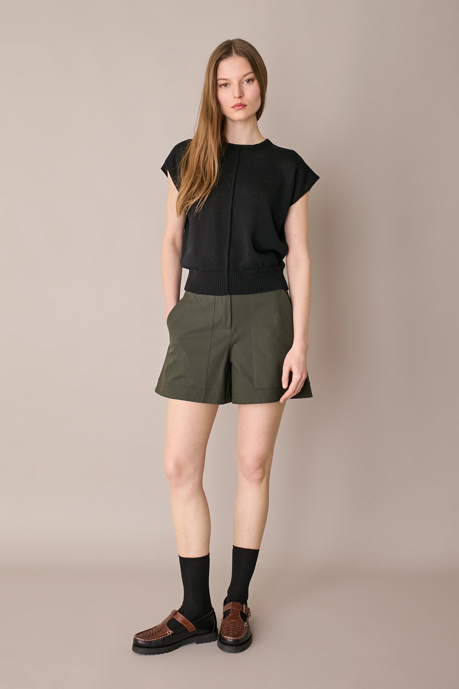Stretch cotton A-line shorts 