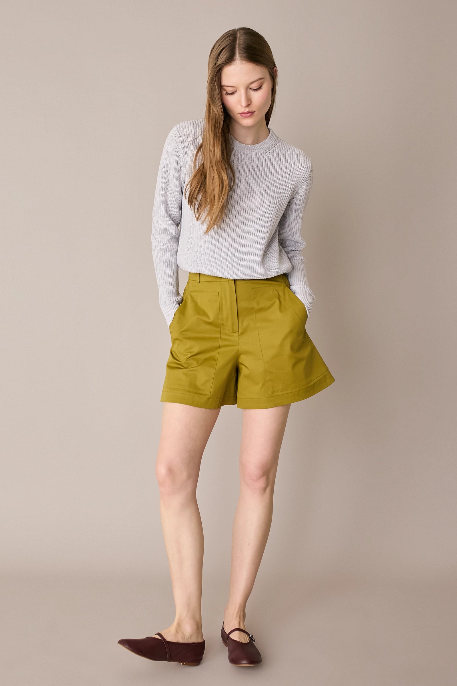 Stretch cotton A-line shorts 
