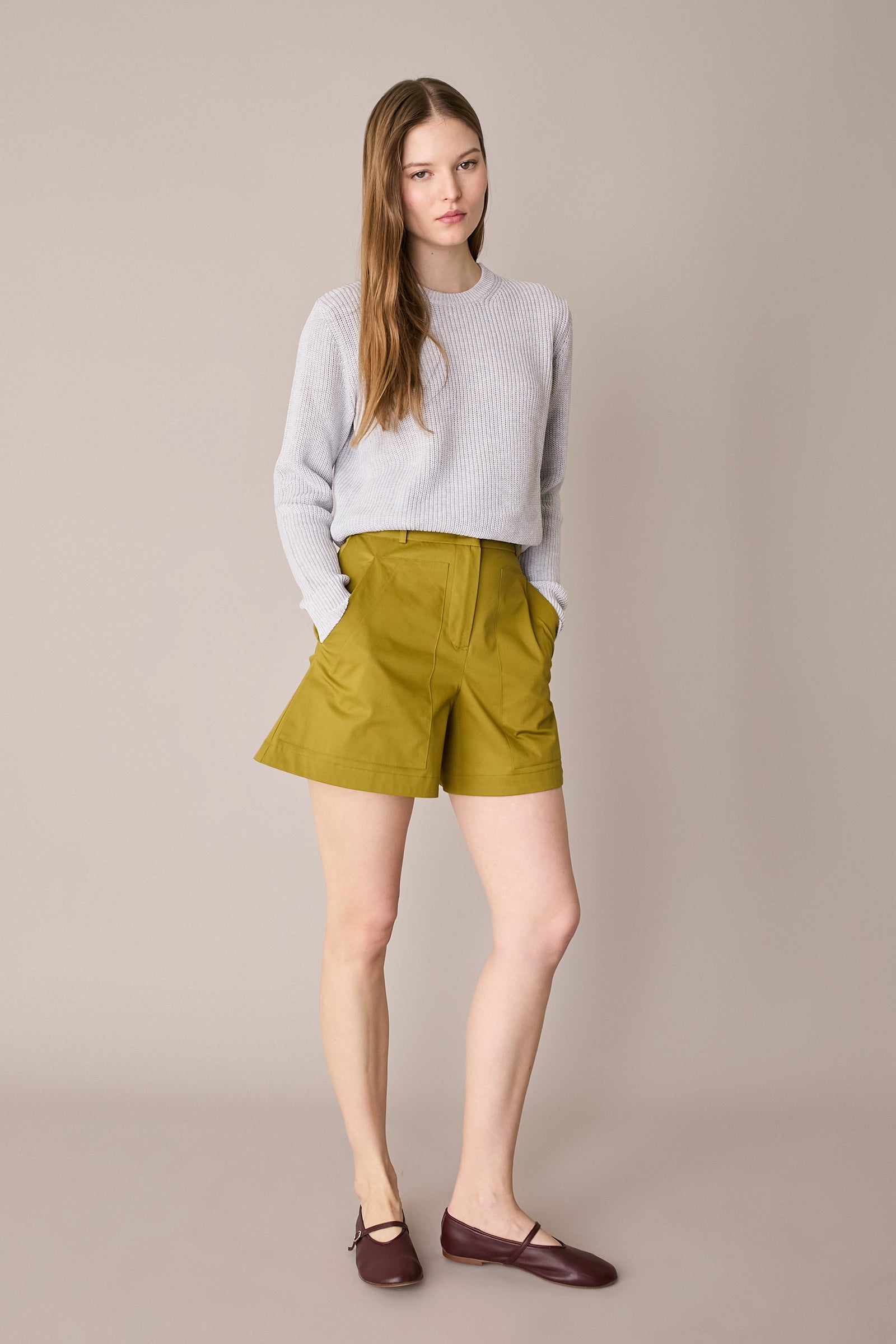 Stretch cotton A-line shorts 