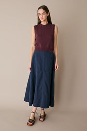 Casual linen-blend skirt