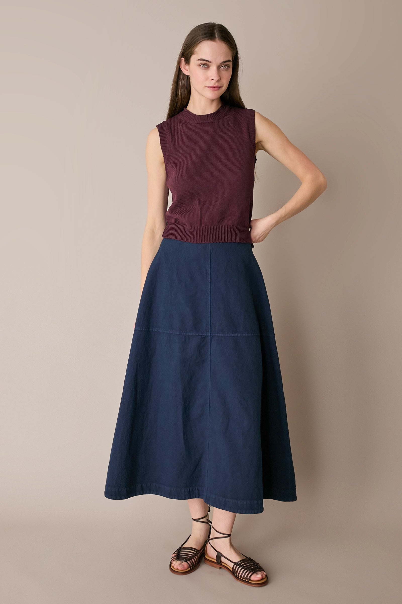 Casual linen-blend skirt