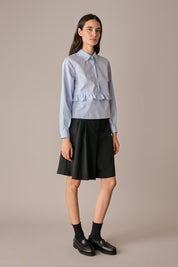 camicia con volant quadretto azzurro, volant frontale e posteriore