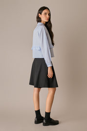 camicia con volant quadretto azzurro, made in italy