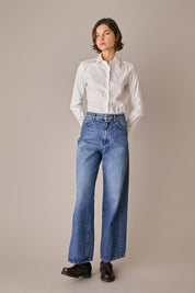 camicia classica in cotone elasticizzato, abbottonatura frontale, bianco