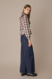 Camicia in seta tartan con rouches tartan verde