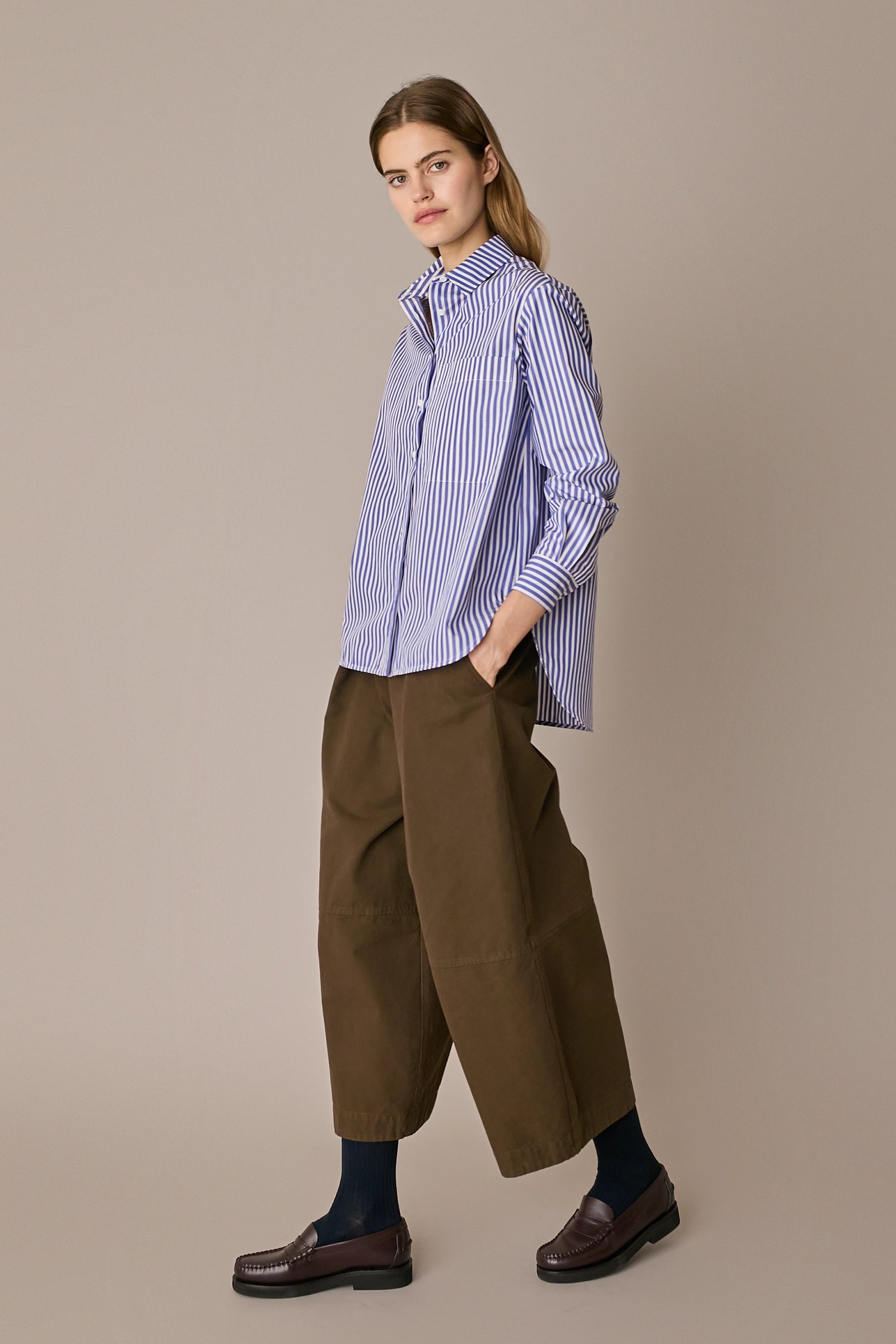 Oversized cotton shirt with patch pocket