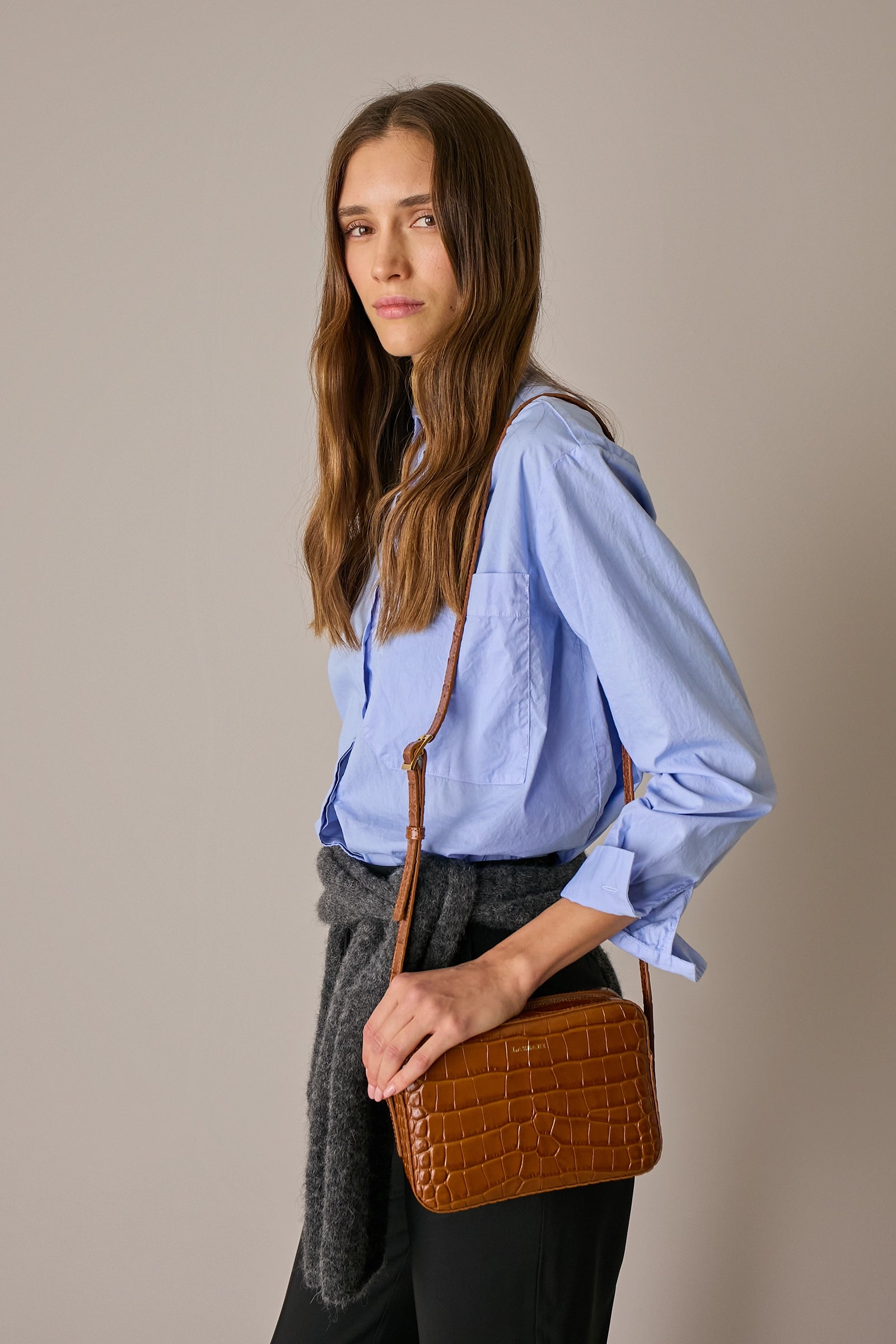 Camicia in cotone stretch tinto in capo