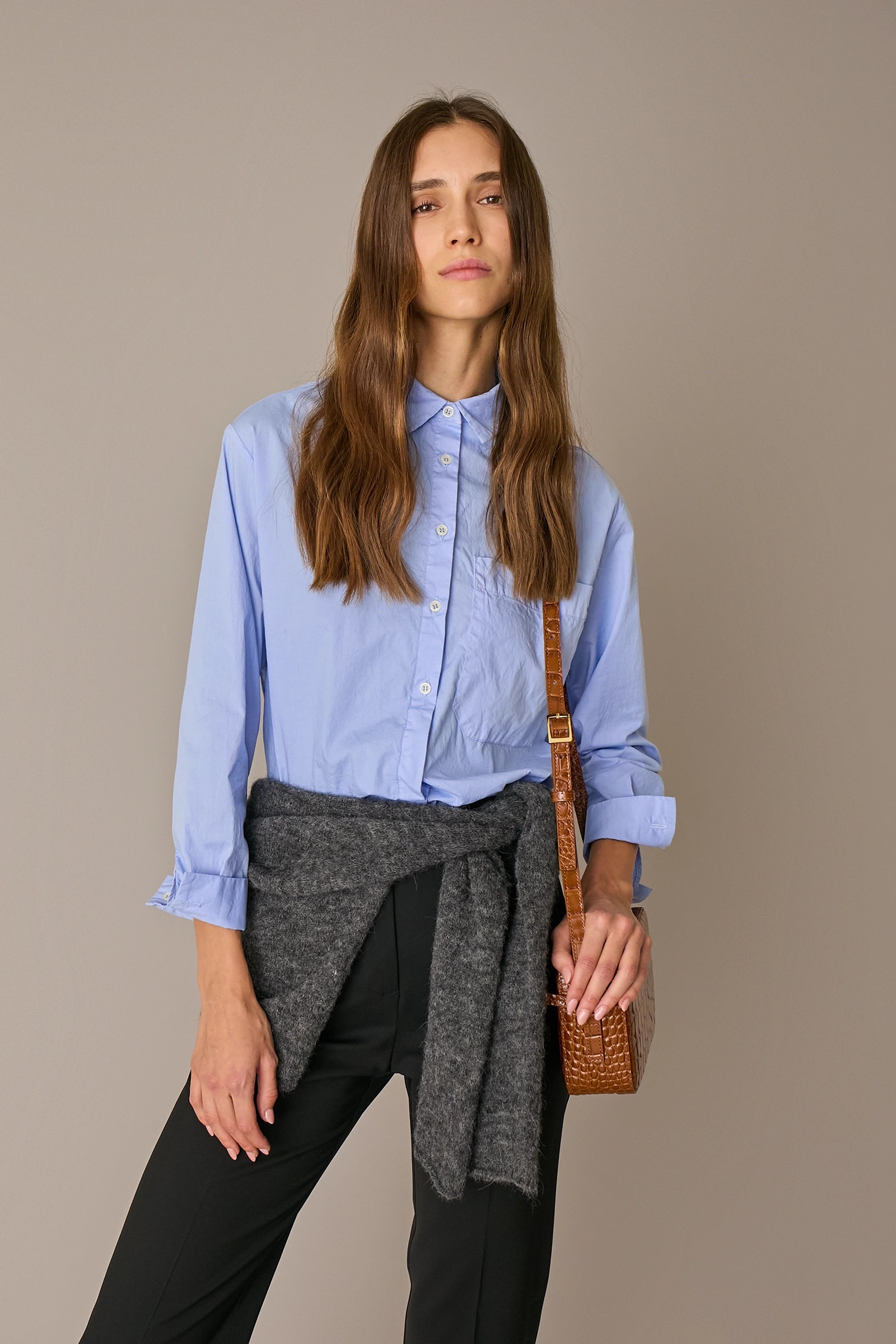 Camicia in cotone stretch tinto in capo