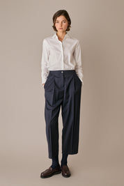 camicia in cotone stretch con colletto stondato, orlo stondato, bianco
