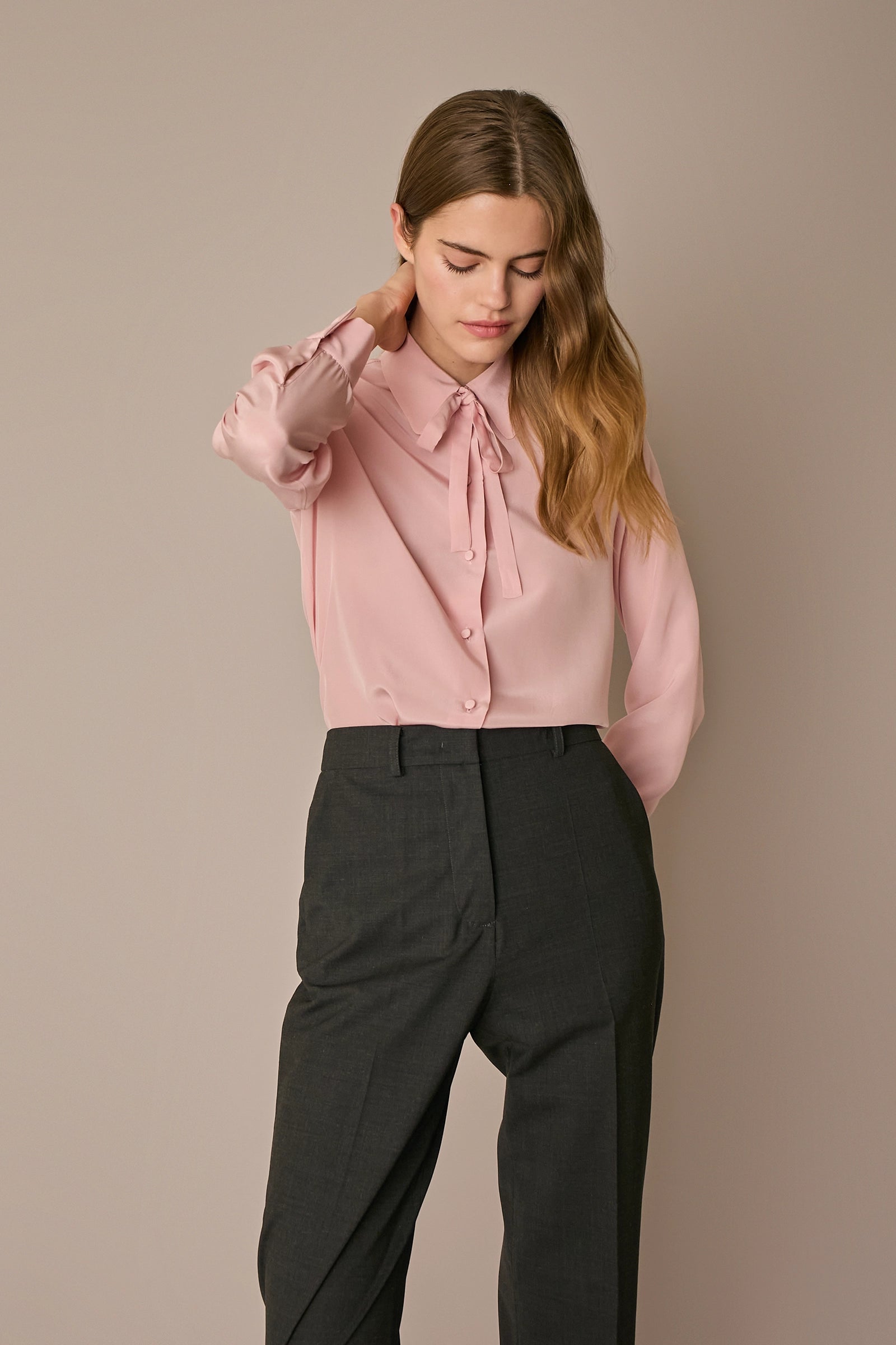Silk shirt with bow tie