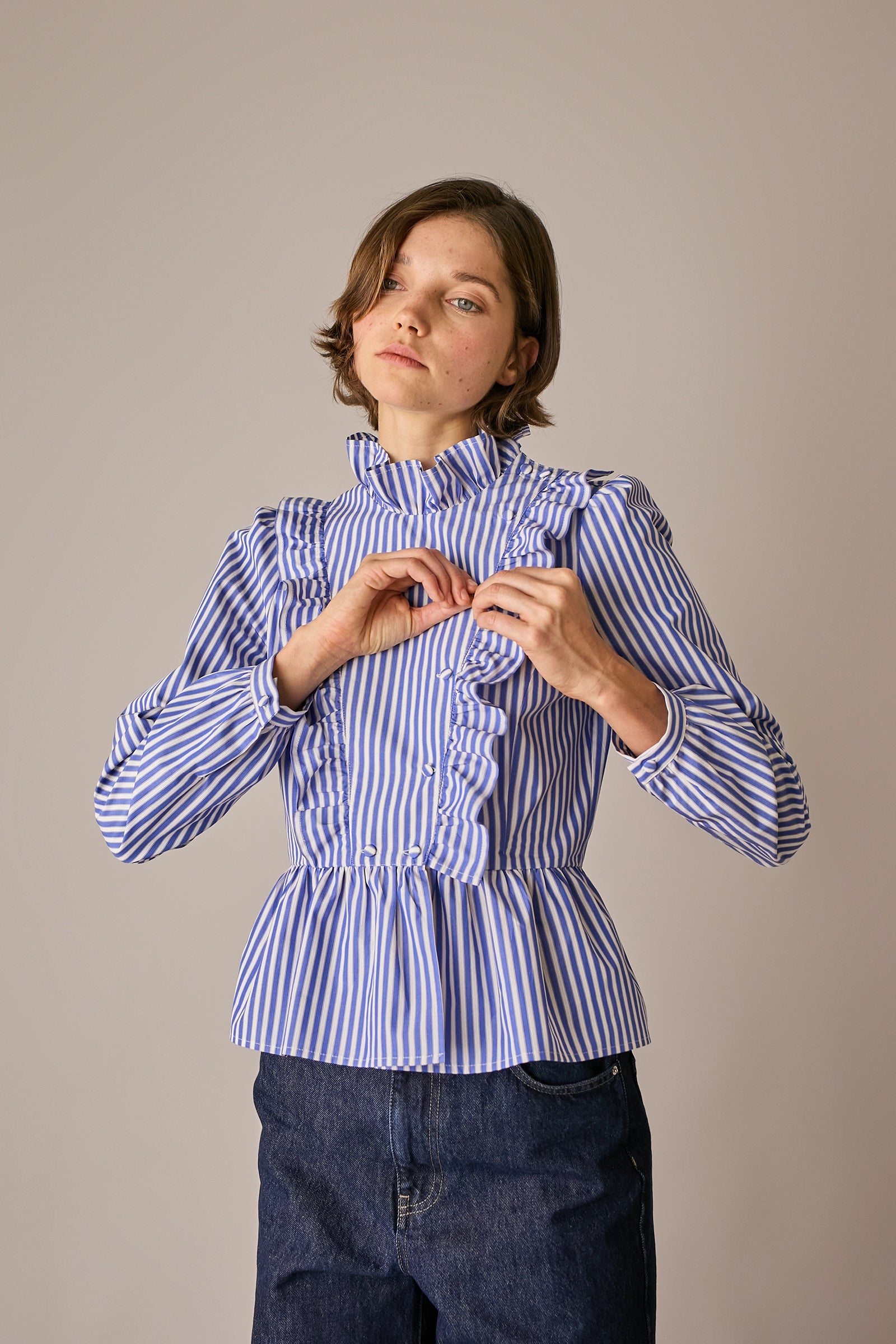 Camicia in cotone con rouches
