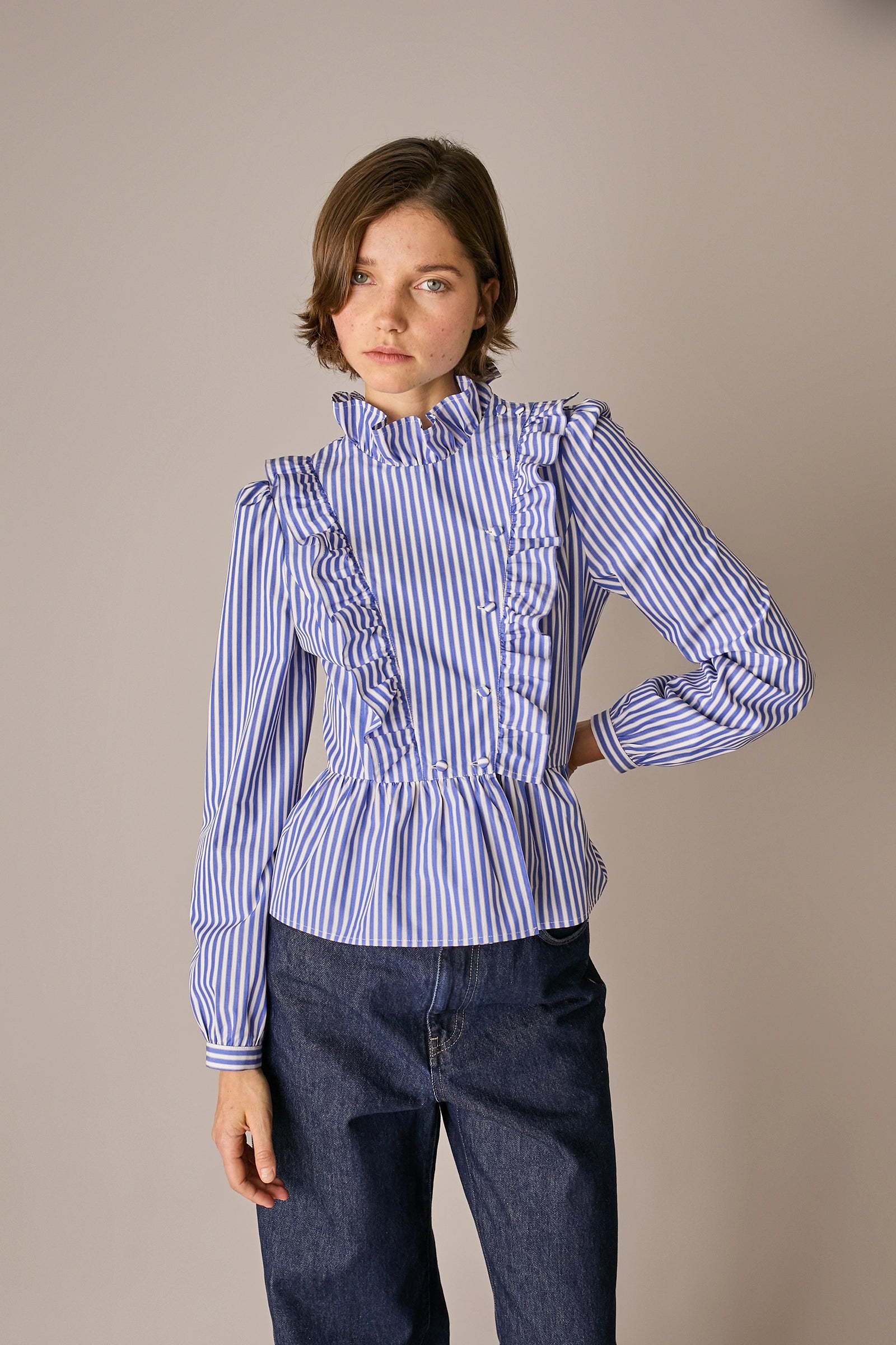 Camicia in cotone con rouches