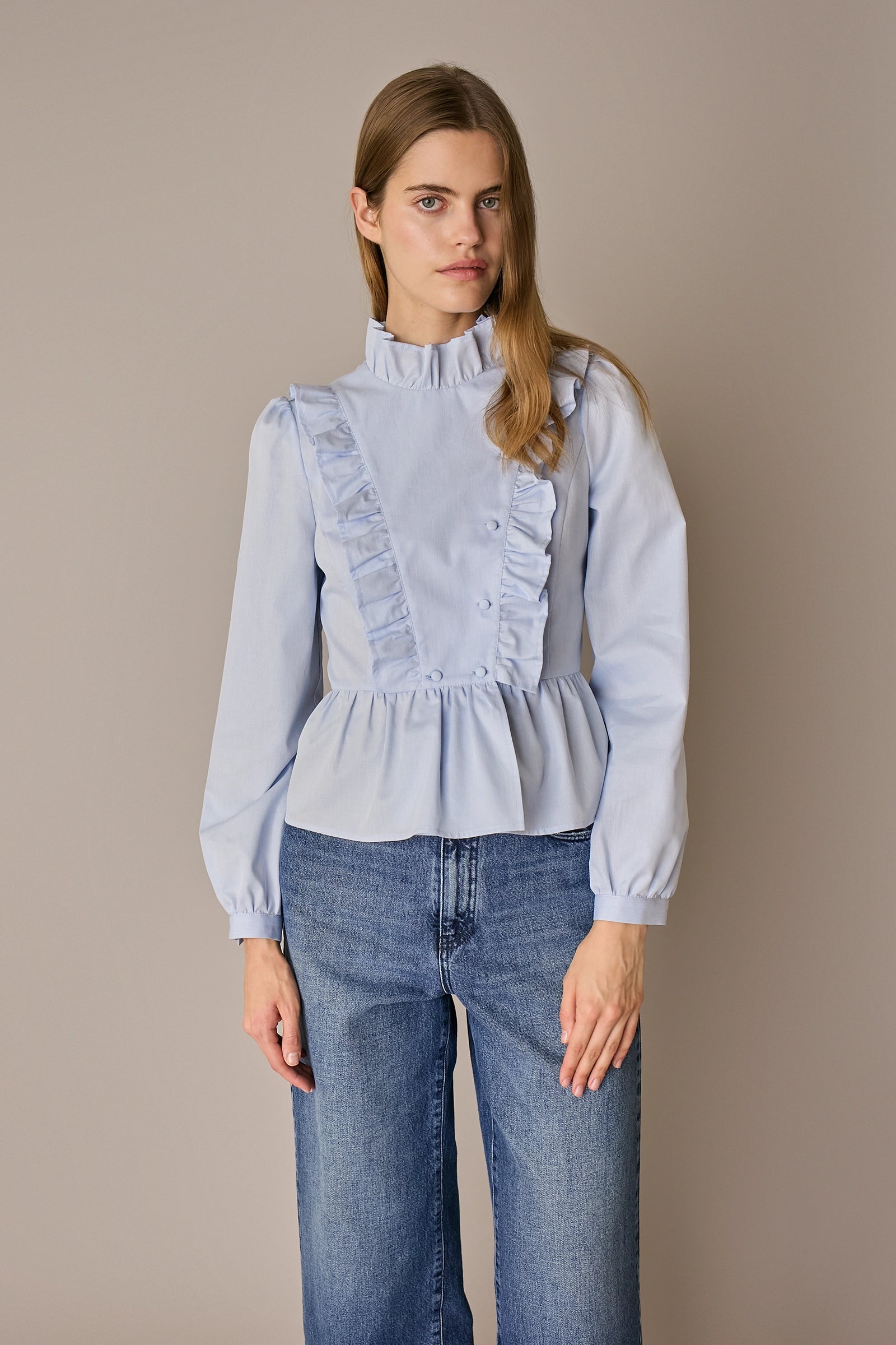 Camicia in cotone con rouches