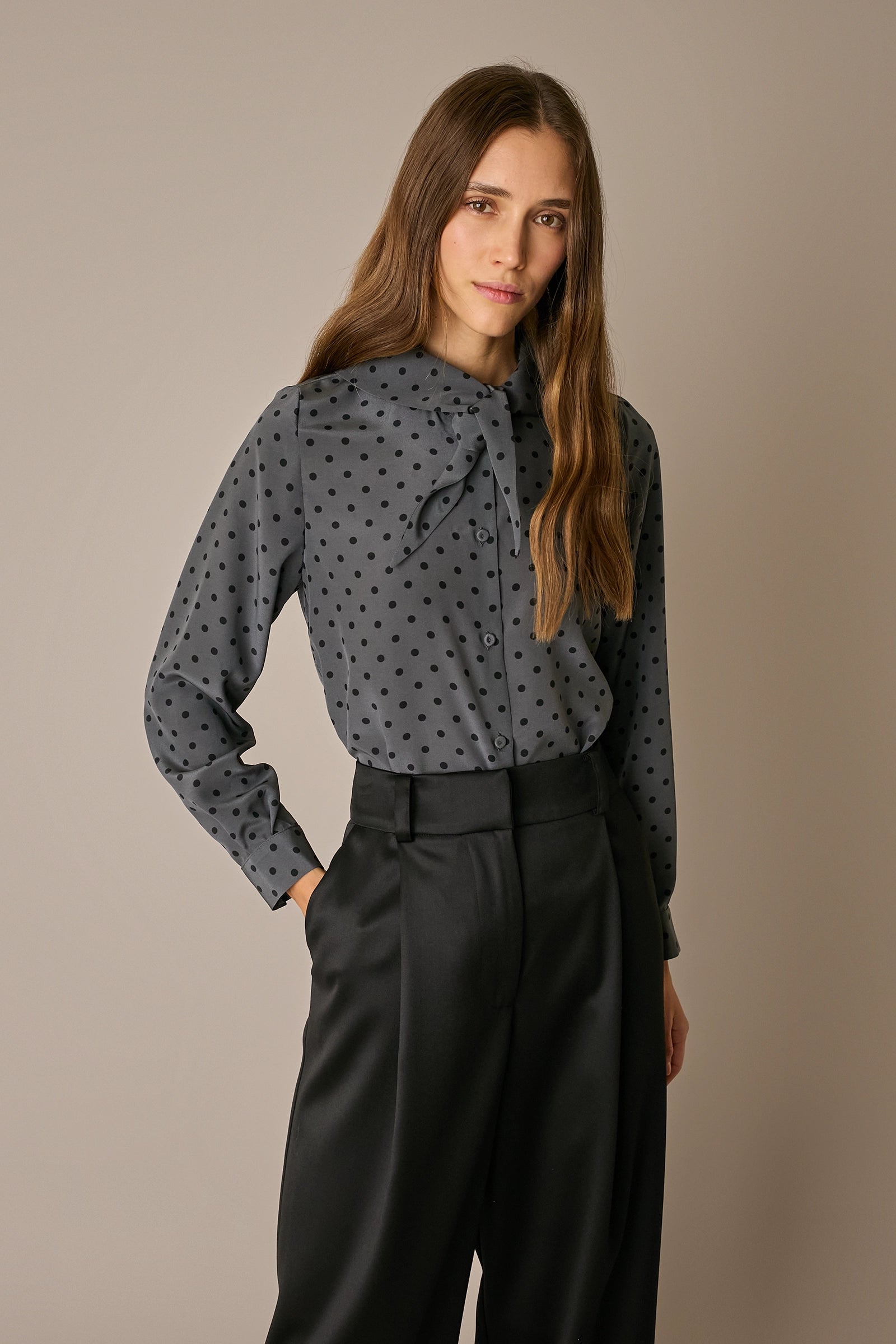 Silk shirt with scarf collar