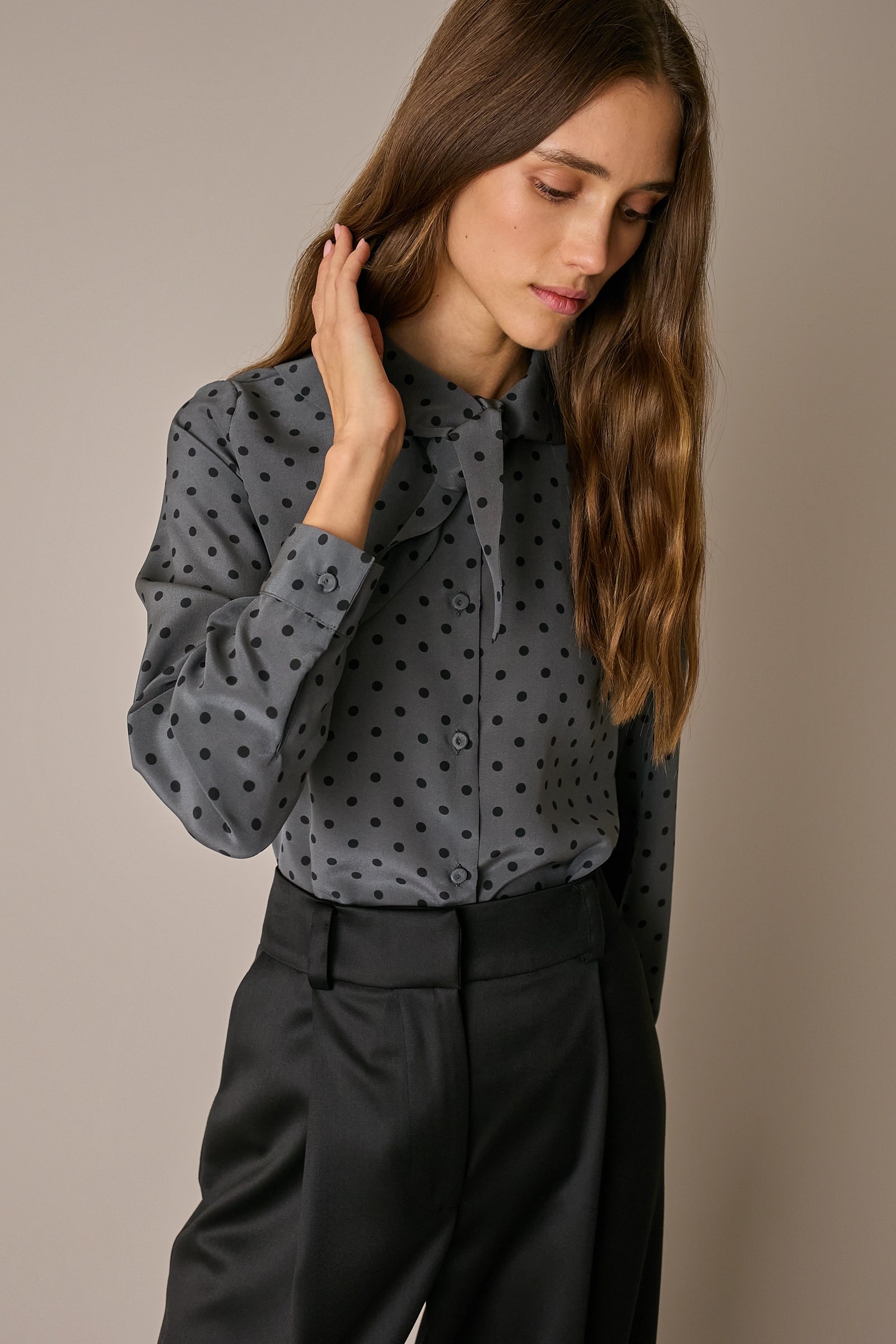 Silk shirt with scarf collar