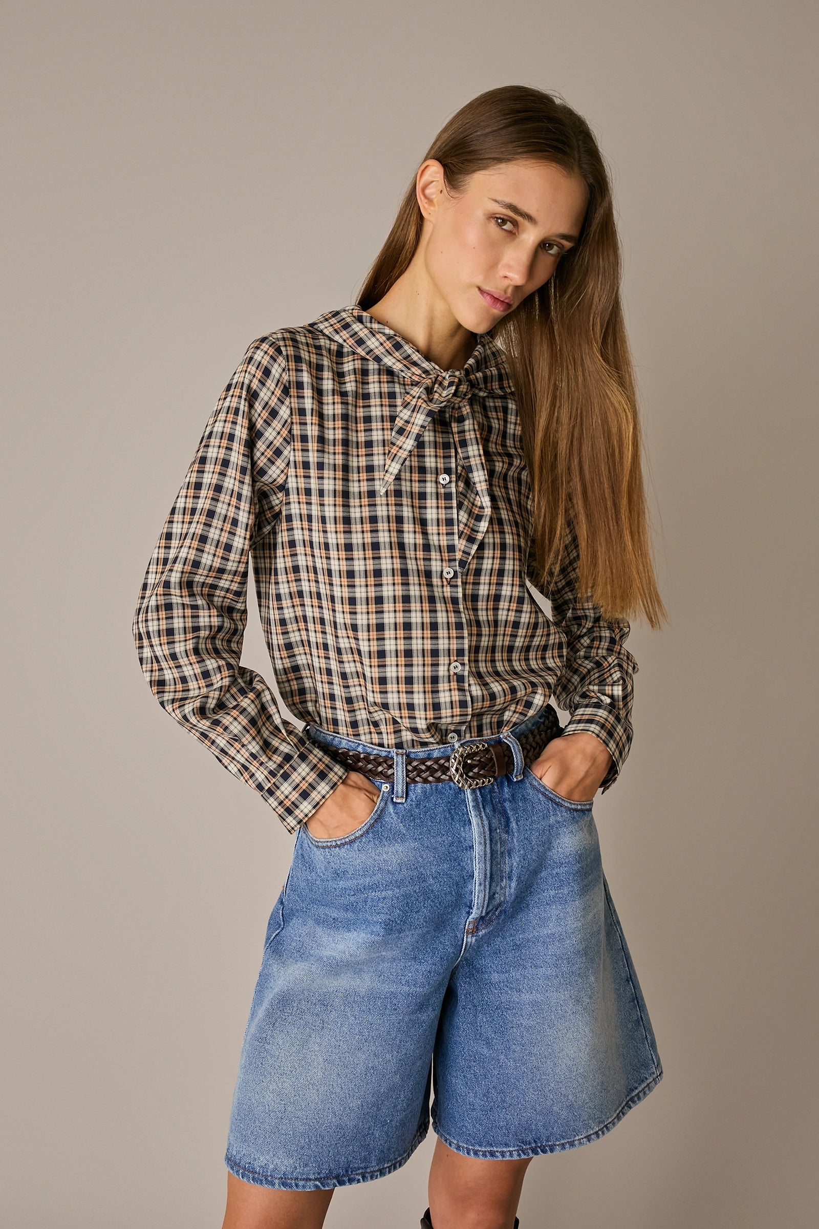 Silk shirt with scarf collar