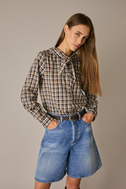 Silk shirt with scarf collar