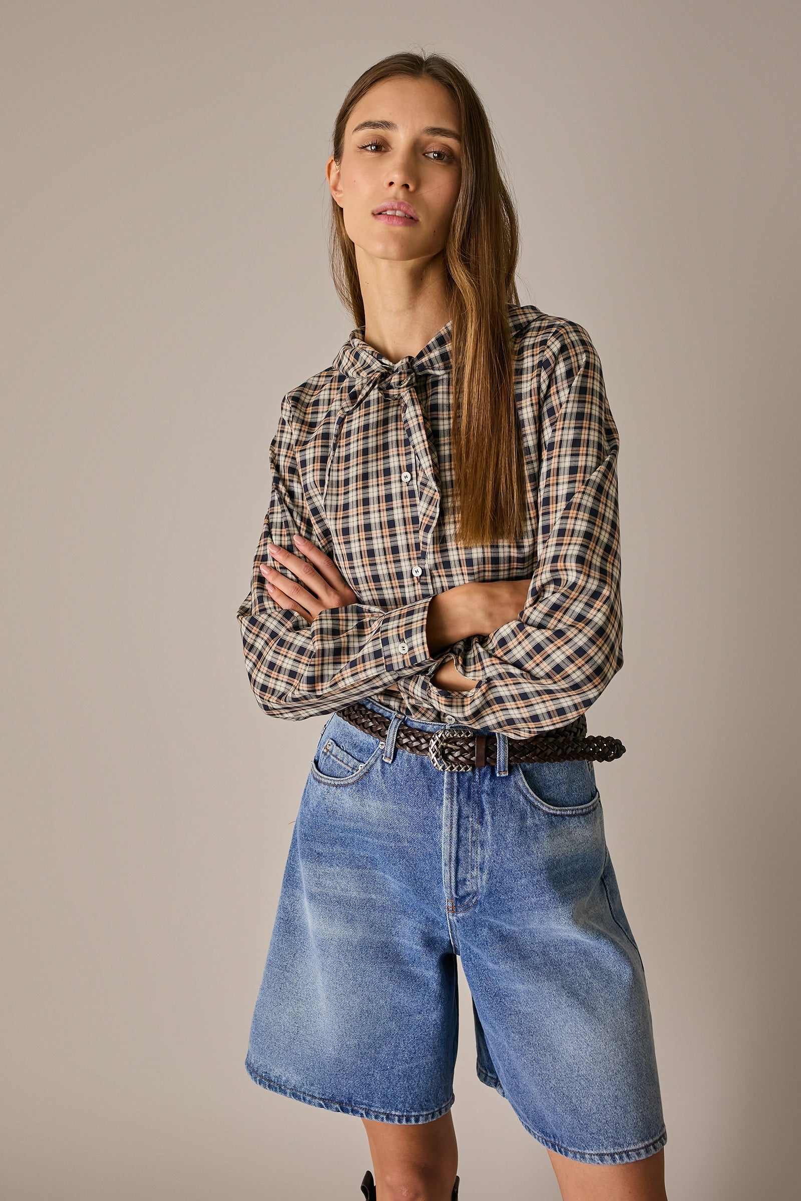 Silk shirt with scarf collar