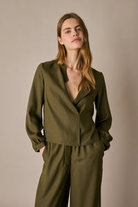 Fluid-neck silk shirt - Hunter green / 40