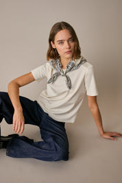 Silk and cotton T-shirt with scarf detail