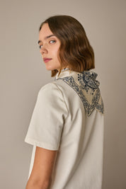 Silk and cotton T-shirt with scarf detail