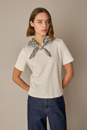 Silk and cotton T-shirt with scarf detail