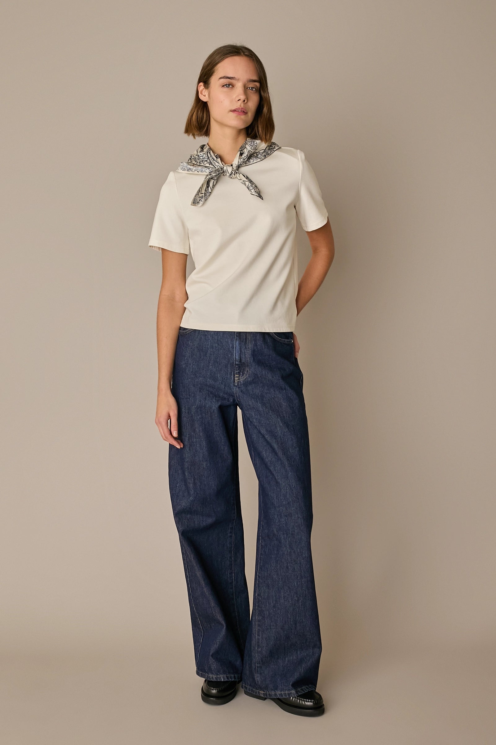 Silk and cotton T-shirt with scarf detail