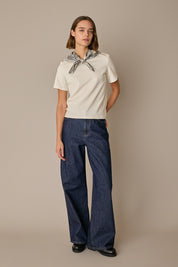 Silk and cotton T-shirt with scarf detail