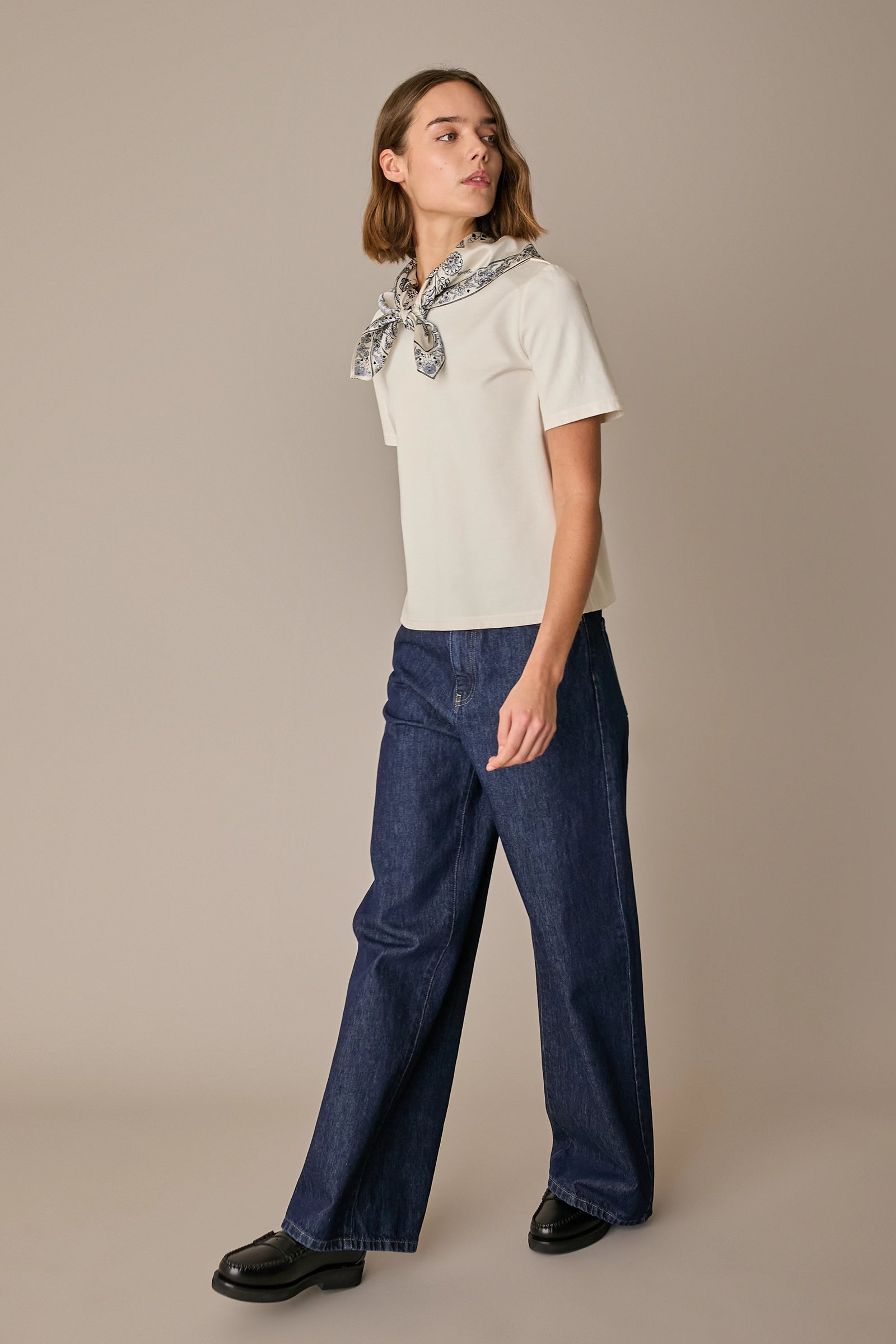 Silk and cotton T-shirt with scarf detail