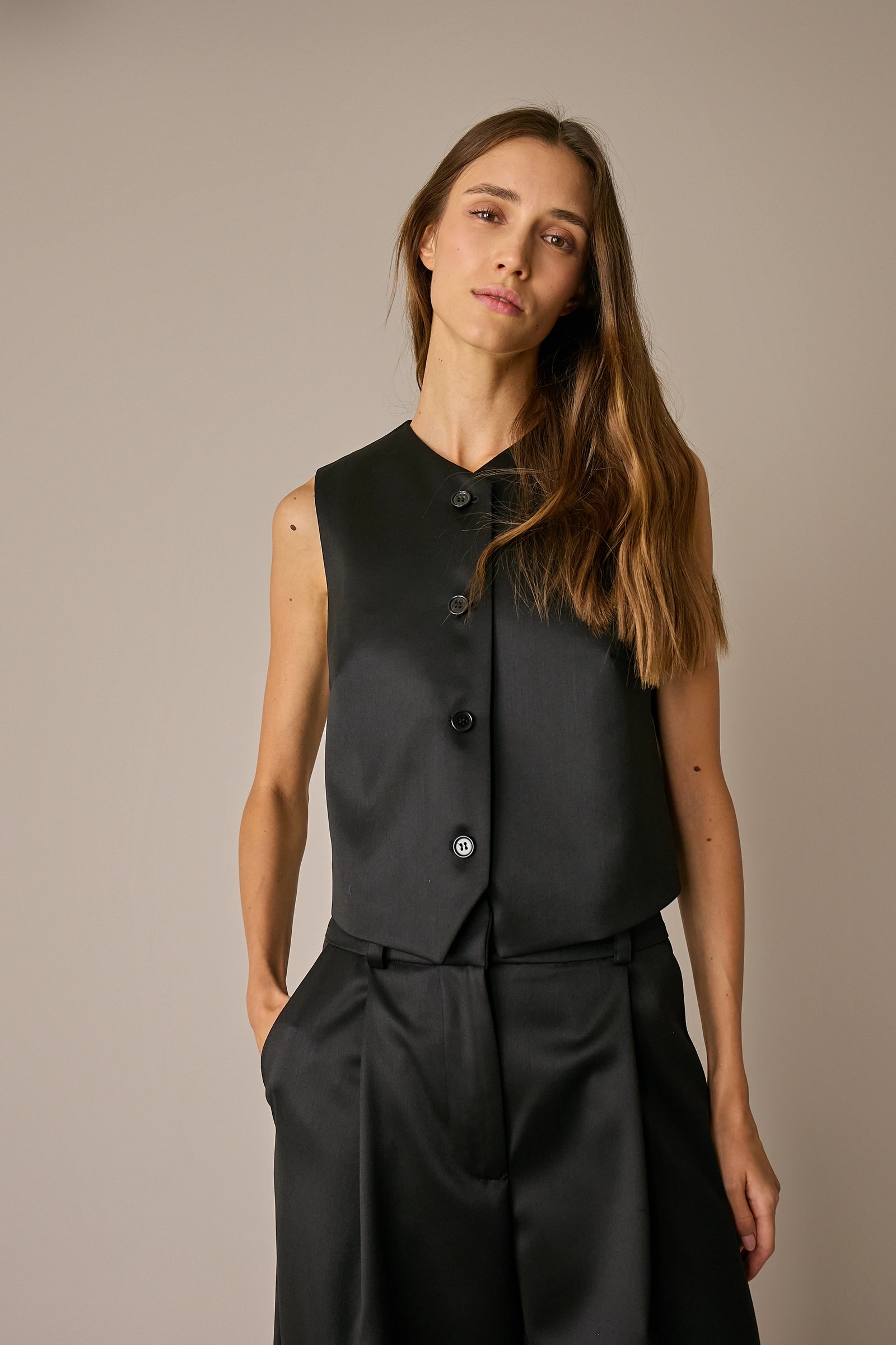 Tailored wool satin waistcoat