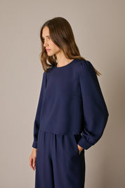 Blusa in crêpe con maniche lunghe