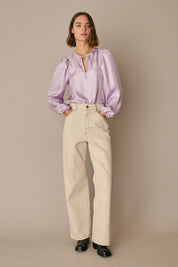 Silk blouse with pussy bow and lace 