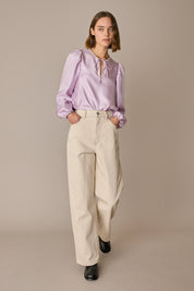 Silk blouse with pussy bow and lace 